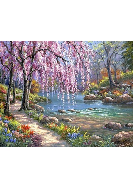 Renkli Orman Nehri Çerçeveli 50X65 Sayılarla Boyama Hobi Seti