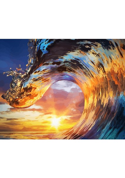 Dalgalar ve Gündoğumu Çerçeveli 40X50 Sayılarla Boyama Hobi Seti