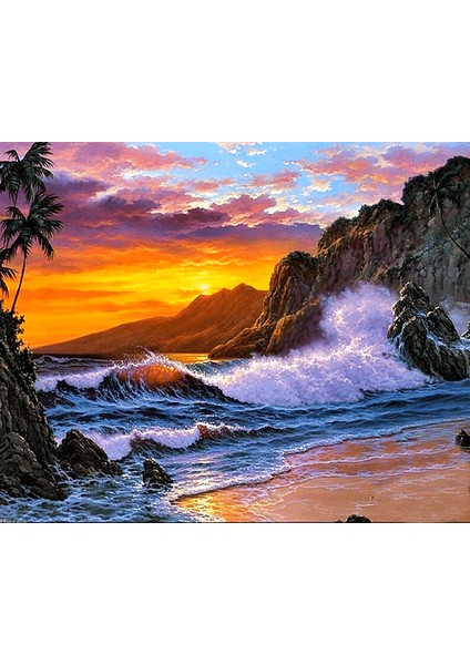 Sahilde Gündoğumu Manzarası Çerçeveli 40X50 Sayılarla Boyama Hobi Seti