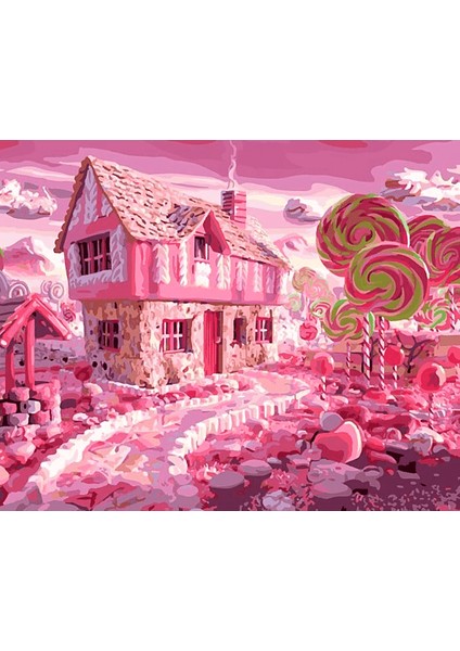 Pembe Şeker Ev Çerçeveli 40X50 Sayılarla Boyama Hobi Seti