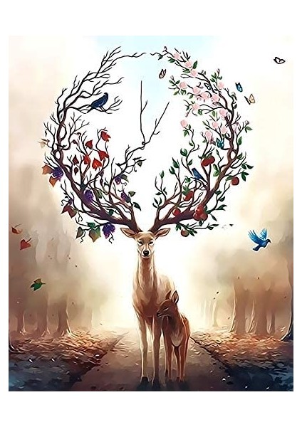 Çiçekli Maral Çerçeveli 40X50 Sayılarla Boyama Hobi Seti