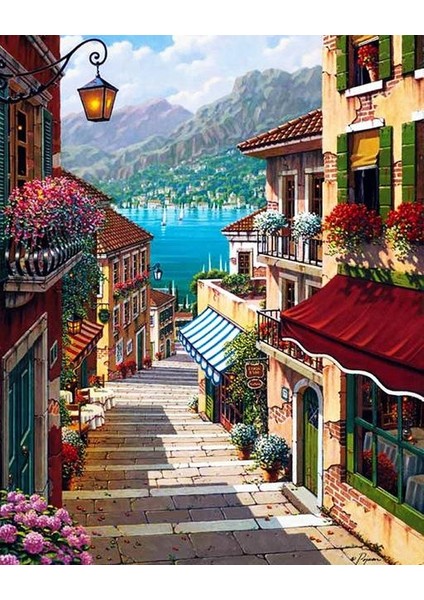Denize Çıkan Sokak Çerçeveli 50X65 Sayılarla Boyama Hobi Seti