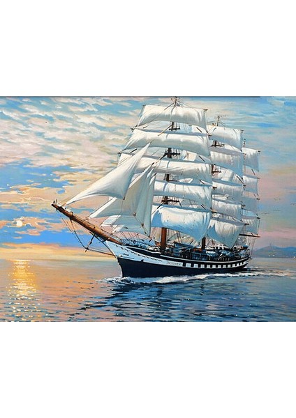 Denizde Bir Yelkenli Gemi Çerçeveli 40X50 Sayılarla Boyama Hobi Seti