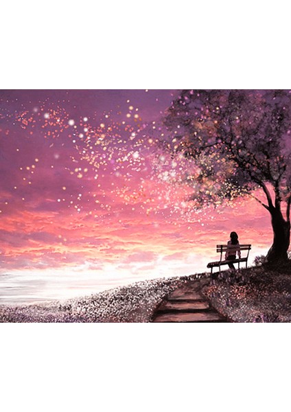 Pembe Gün Batımı ve Kadın Çerçeveli 40X50 Sayılarla Boyama Hobi Seti