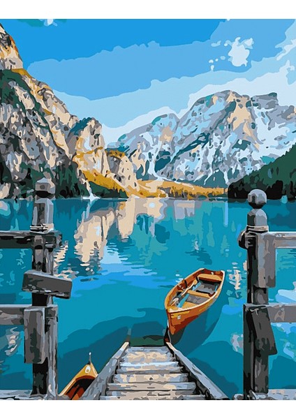 Mavi Deniz ve Sarı Kayık Çerçeveli 40X50 Sayılarla Boyama Hobi Seti