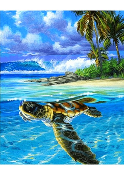 Kaplumbağa ve Deniz 1 Çerçeveli 40X50 Sayılarla Boyama Hobi Seti