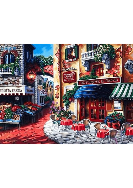 Kırmızı Taşlı Sokak Çerçeveli 40X50 Sayılarla Boyama Hobi Seti