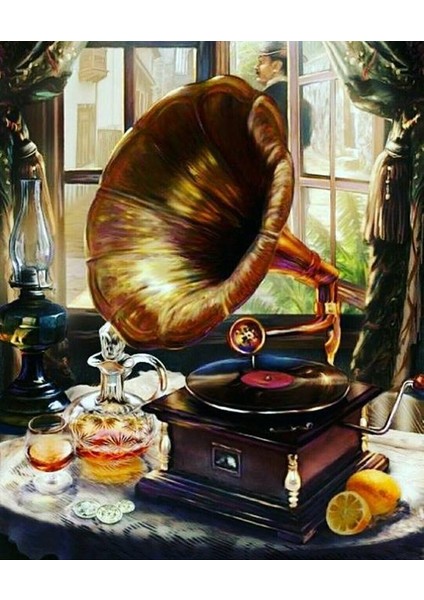 Sarhoş Gramafon Çerçeveli 40X50 Sayılarla Boyama Hobi Seti