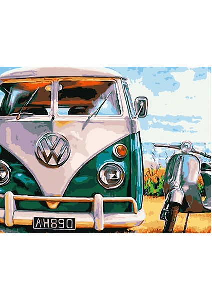 Yeşil Karavan ve Motor Çerçeveli 40X50 Sayılarla Boyama Hobi Seti