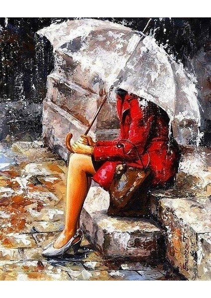Şemsiyeli Kadın Çerçeveli 40X50 Sayılarla Boyama Hobi Seti