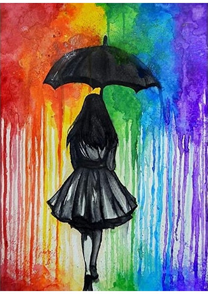 Şemsiyeli Kadın Arka Çerçeveli 60X75 Sayılarla Boyama Hobi Seti