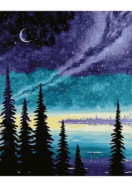 Silüet Ağaçlar Çerçeveli 60X75 Sayılarla Boyama Hobi Seti