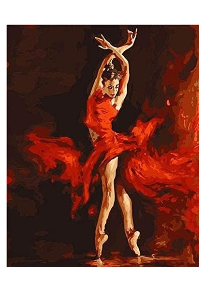 Kırmızı Elbiseli Balerin Çerçeveli 70X90 Sayılarla Boyama Hobi Seti