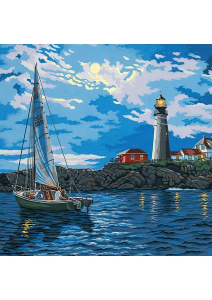 Deniz Feneri ve Yelkenli Çerçeveli 70X90 Sayılarla Boyama Hobi Seti
