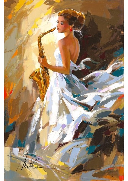 Saksafoncu Kız Çerçeveli 40X50 Sayılarla Boyama Hobi Seti