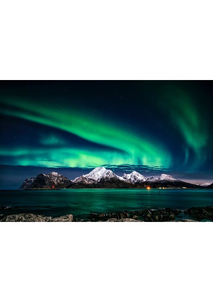 Kuzey Işıkları ve Dağlar Çerçeveli 60X75 Sayılarla Boyama Hobi Seti