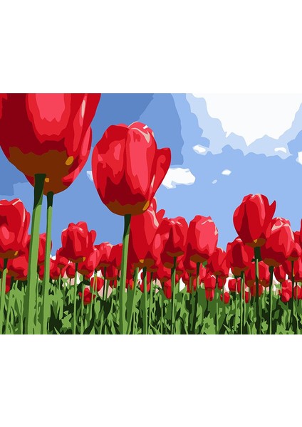 Kırmızı Laleler Çerçeveli 60X75 Sayılarla Boyama Hobi Seti