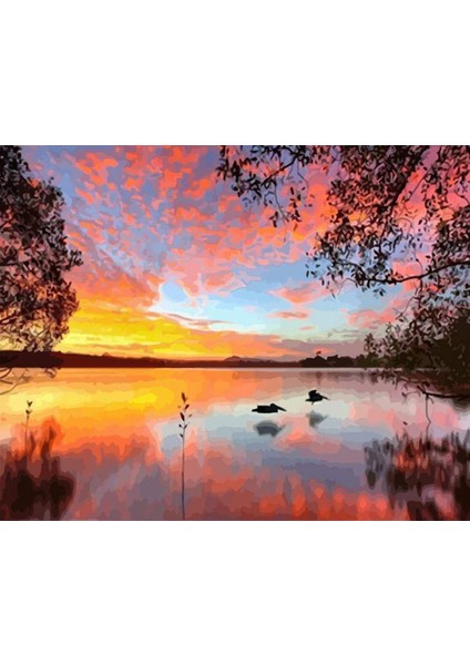 Gölde Günbatımı Çerçeveli 70X90 Sayılarla Boyama Hobi Seti
