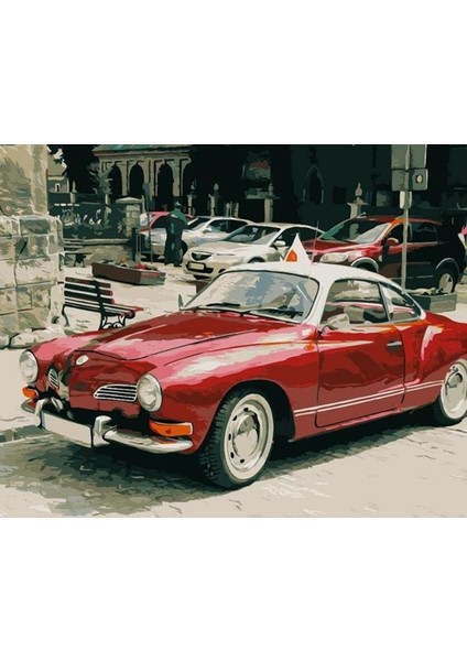 Kırmızı Klasik Araba Çerçeveli 90X110 Sayılarla Boyama Hobi Seti