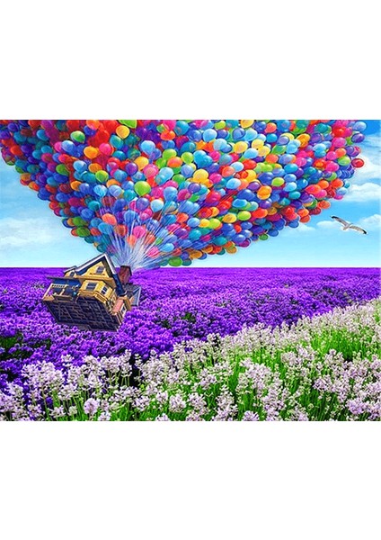 Renkli Balonlar ve Uçan Ev Çerçeveli 50X65 Sayılarla Boyama Hobi Seti