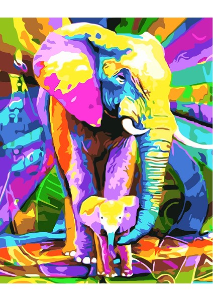 Fil ve Yavrusu Fil Çerçeveli 40X50 Sayılarla Boyama Hobi Seti