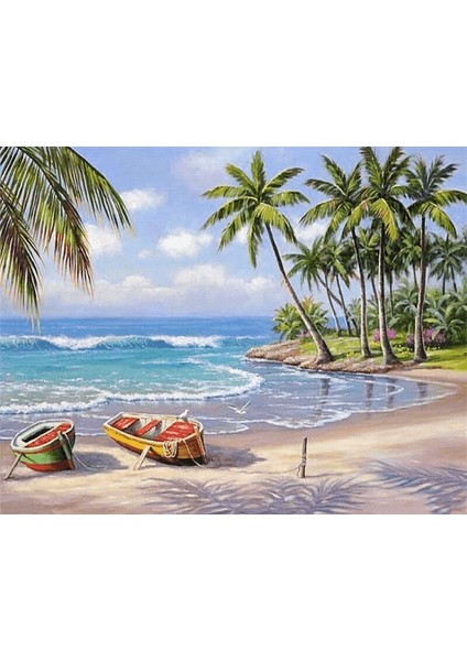 Palmiyeler ve Sahil Manzarası Çerçeveli 50X65 Sayılarla Boyama Hobi Seti