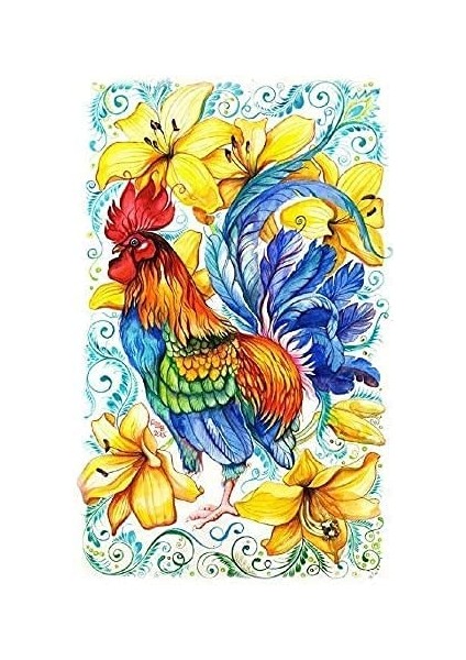 Çiçek ve Horoz Çerçeveli 50X65 Sayılarla Boyama Hobi Seti