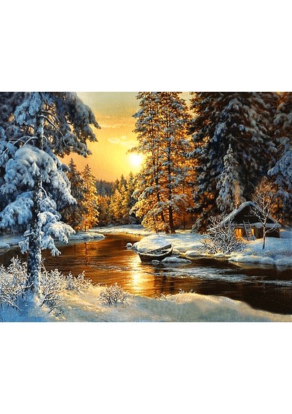 Kış ve Günbatımı Manzarası Çerçeveli 60X75 Sayılarla Boyama Hobi Seti