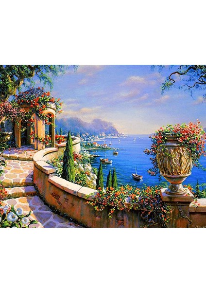 Çiçekli Taş Yol Çerçeveli 50X65 Sayılarla Boyama Hobi Seti