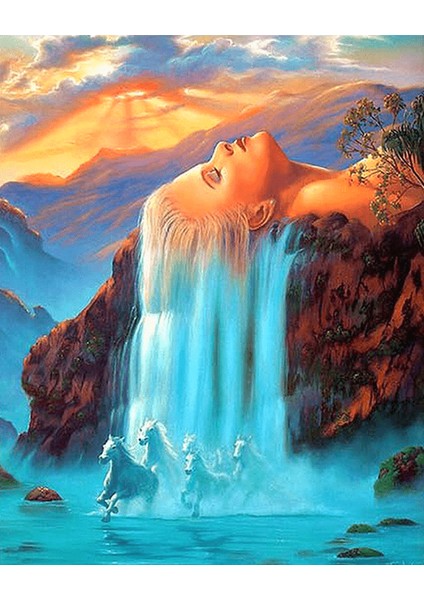 Soyut Kadın ve Şelale Çerçeveli 70X90 Sayılarla Boyama Hobi Seti