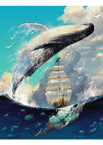 Balina ve Yelkenli Çerçeveli 70X90 Sayılarla Boyama Hobi Seti