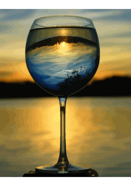 Kadehte Gün Batımı Çerçeveli 70X90 Sayılarla Boyama Hobi Seti