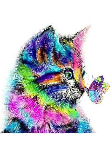 Rengarenk Kedi ve Kelebek Çerçeveli 50X65 Sayılarla Boyama Hobi Seti