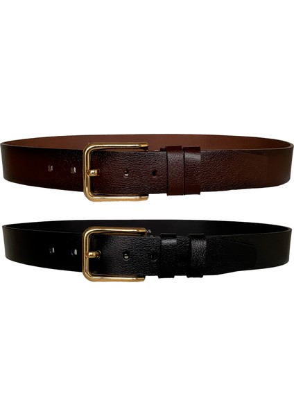 Deri 2'li Set 4 cm Tek Parça Kadın Kot Kemeri Siyah, Koyu Kahverengi modelleri