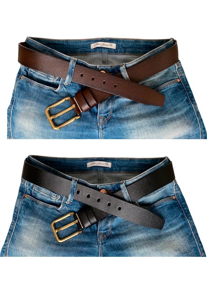 Deri 2'li Set 4 cm Tek Parça Kadın Kot Kemeri Siyah, Koyu Kahverengi fırsatları