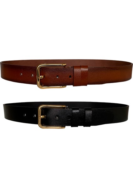 Deri 2'li Set 4 cm Tek Parça Kadın Kot Kemeri Siyah, Kızıl Taba modelleri