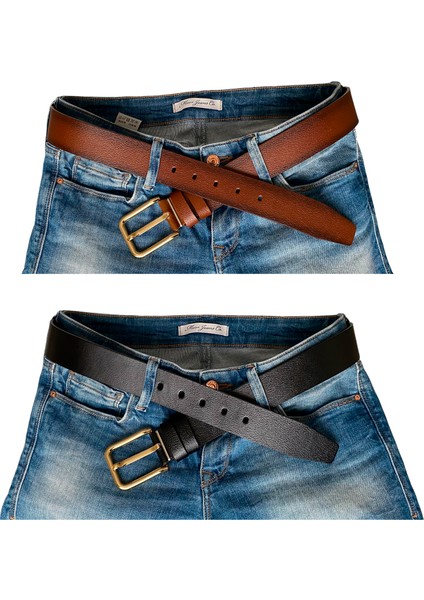 Deri 2'li Set 4 cm Tek Parça Kadın Kot Kemeri Siyah, Kızıl Taba fırsatları