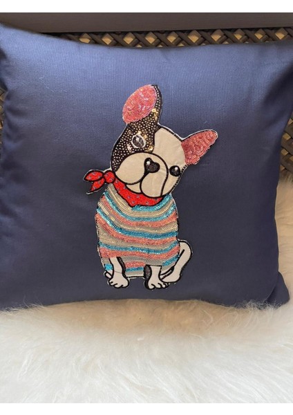 Köpek Pul Payetli Kırlent Yastık Kılıfı 40 x 40 cm