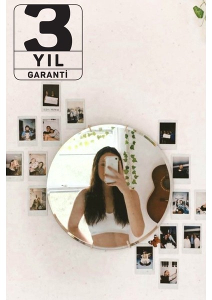 Yuvarlak Dekoratif Duvar Makyaj Aynası Çerçevesiz Rodajlı 30 cm