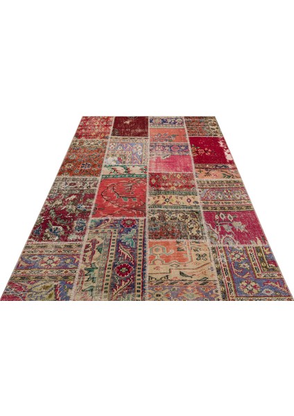Gerçek El Dokuma Eskitme Patchwork Halı