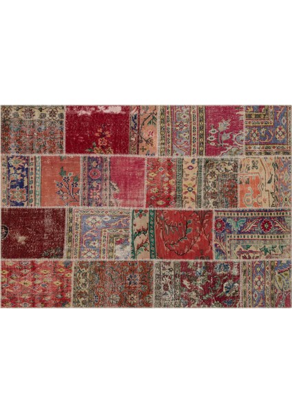 Gerçek El Dokuma Eskitme Patchwork Halı
