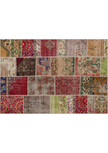 Gerçek El Dokuma Eskitme Patchwork Halı