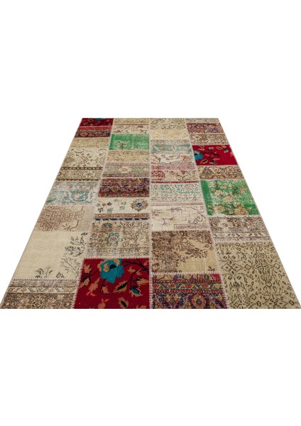 Gerçek El Dokuma Eskitme Patchwork Halı