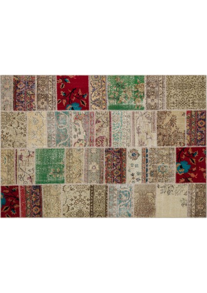 Gerçek El Dokuma Eskitme Patchwork Halı