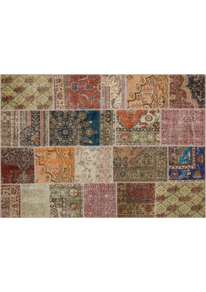 Özel Patchwork El Dokuma Eskitme Halı