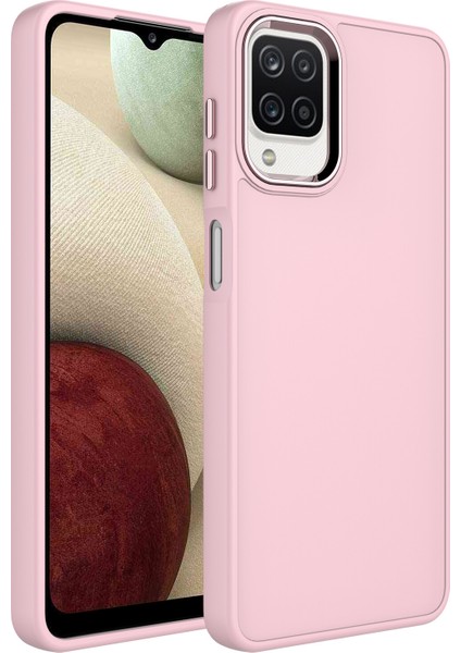 Samsung Galaxy M12 Kılıf Metal Kamera Koruma Çerçeveli Mat Luna Silikon