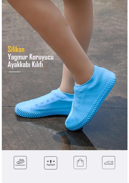 Silikon Yağmur Koruyucu Ayakkabı Kılıfı Kaymaz Su Kir Geçirmez