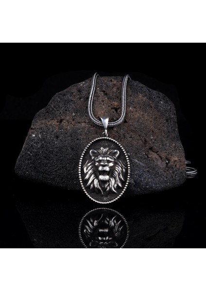 925 Ayar Gümüş Aslan Model Kolye