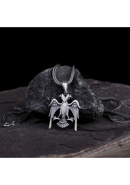 Çift Başlı Selçuklu Kartalı Model 925 Ayar Gümüş Kolye