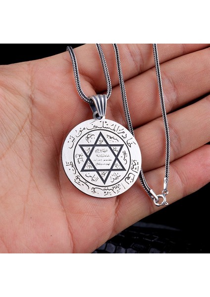 Hz Süleyman Mührü Model Madalyon Gümüş Kolye